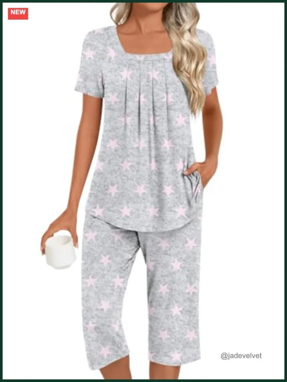 Women's Square Neck Pajama Set Soft Rayon Spandex 2 Piece Lounge Sleepwear